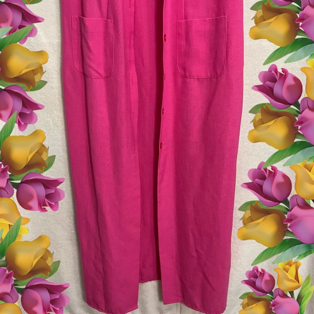 Vintage Habits Lagenlook Sleeveless Button-Front Pink Fuchsia Shirt Dress S-8P - Picture 4 of 7